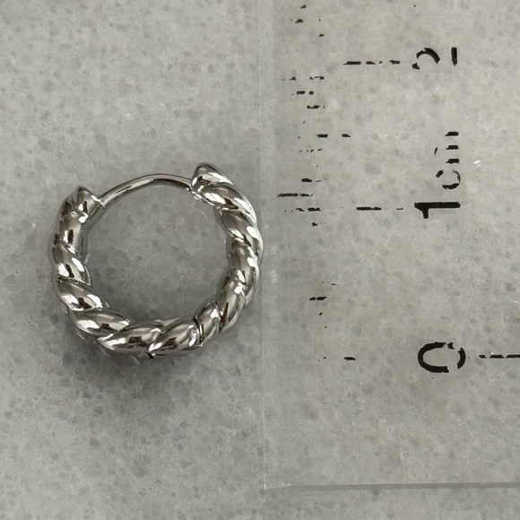 Sterling Silver Twist Crescent Huggie Hoop Earrings - Picture 3 of 4